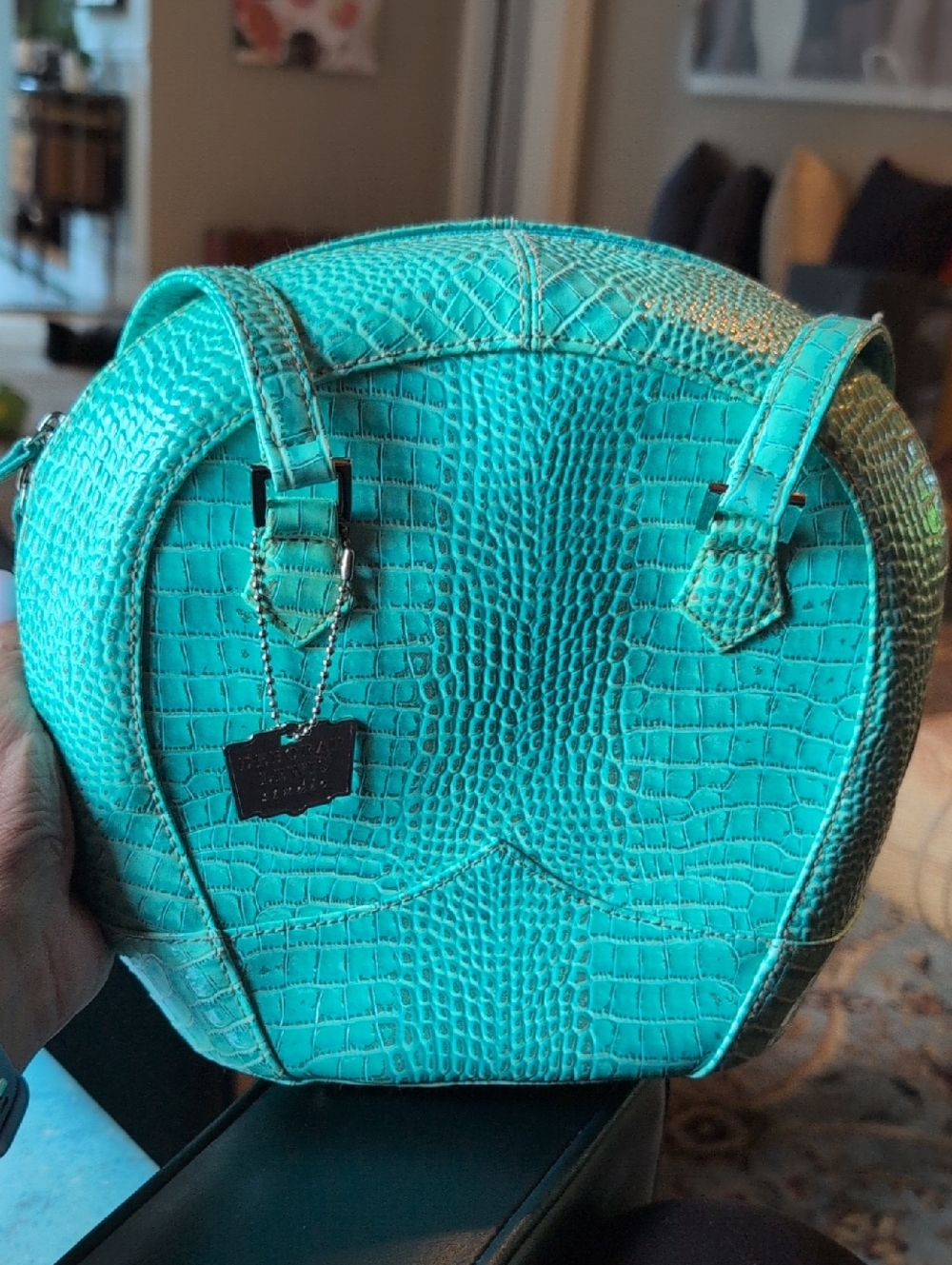 Deborah Lewis Turquoise Croc-Embossed Dome Bag